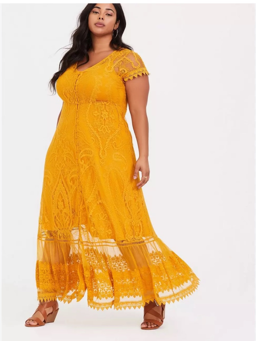 torrid Mustard Yellow Lace Maxi Dress